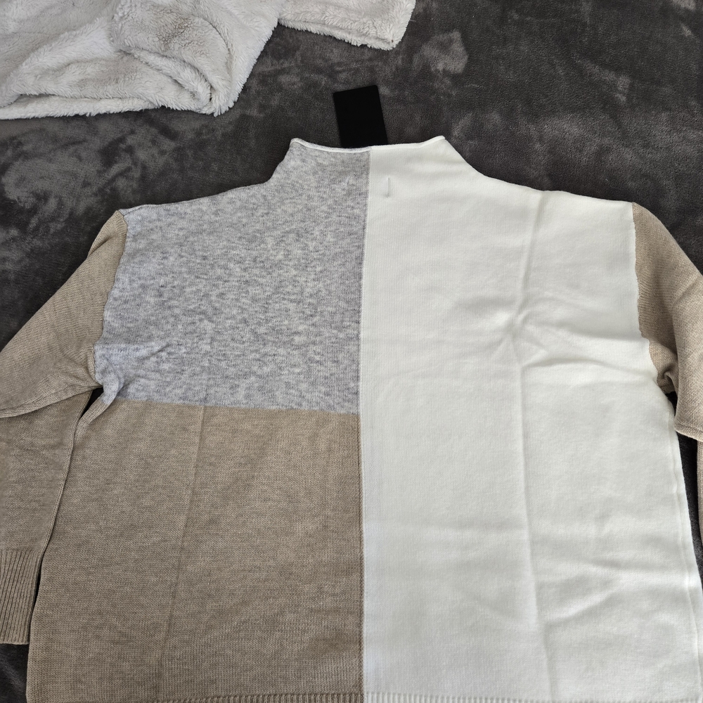 Fate Mock Neck Neutral Color Block  Sweater 1X New - Picture 3 of 5